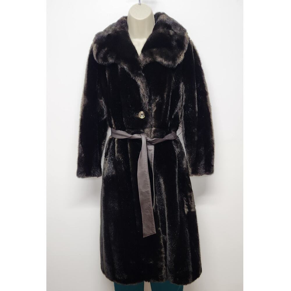 Vintage Y2K Faux Fur Long Coat Made In England Tissavel France, SizeS/M In Brown